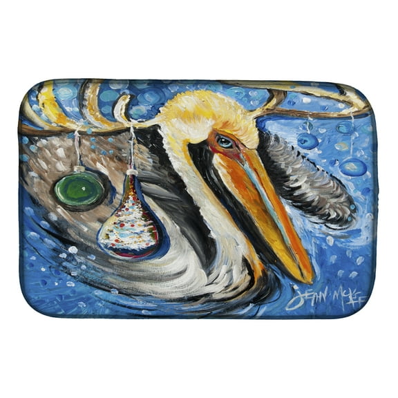Pelican Dressed as a Reindeer Dish Drying Mat