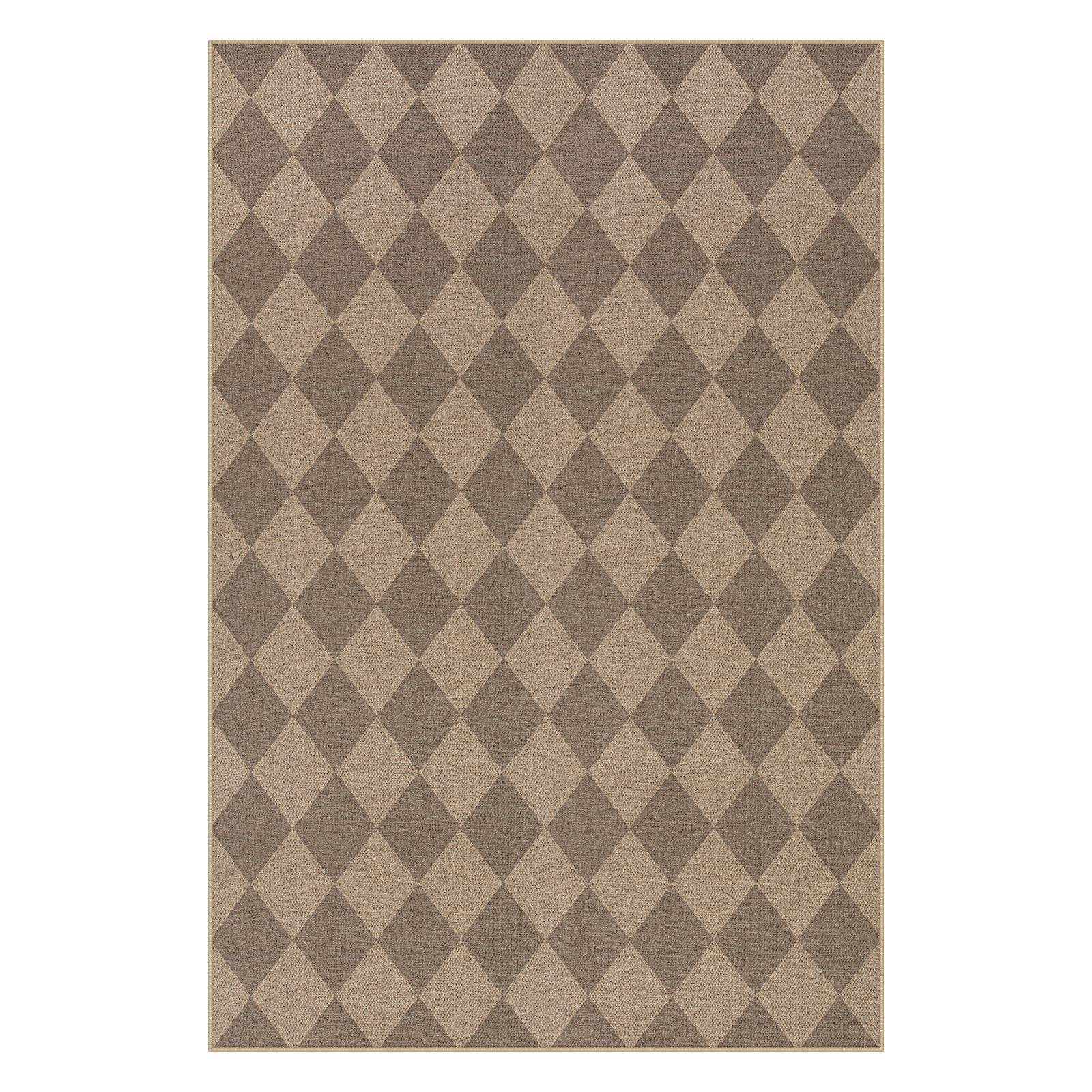 SUNDEREY 6'x9' Easy Jute Area Rugs for Living Room, Large Washable Bedroom Rug Non Slip, Diamond Indoor Outdoor Carpet, Modern Geometric Farmhouse Checkered Carpet for Dining Room Office,Khaki