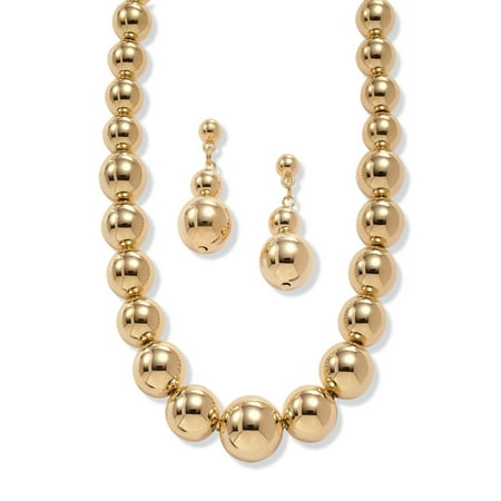 2 Piece Graduated Beaded Necklace and Drop Earrings Set in Yellow Gold Tone 18