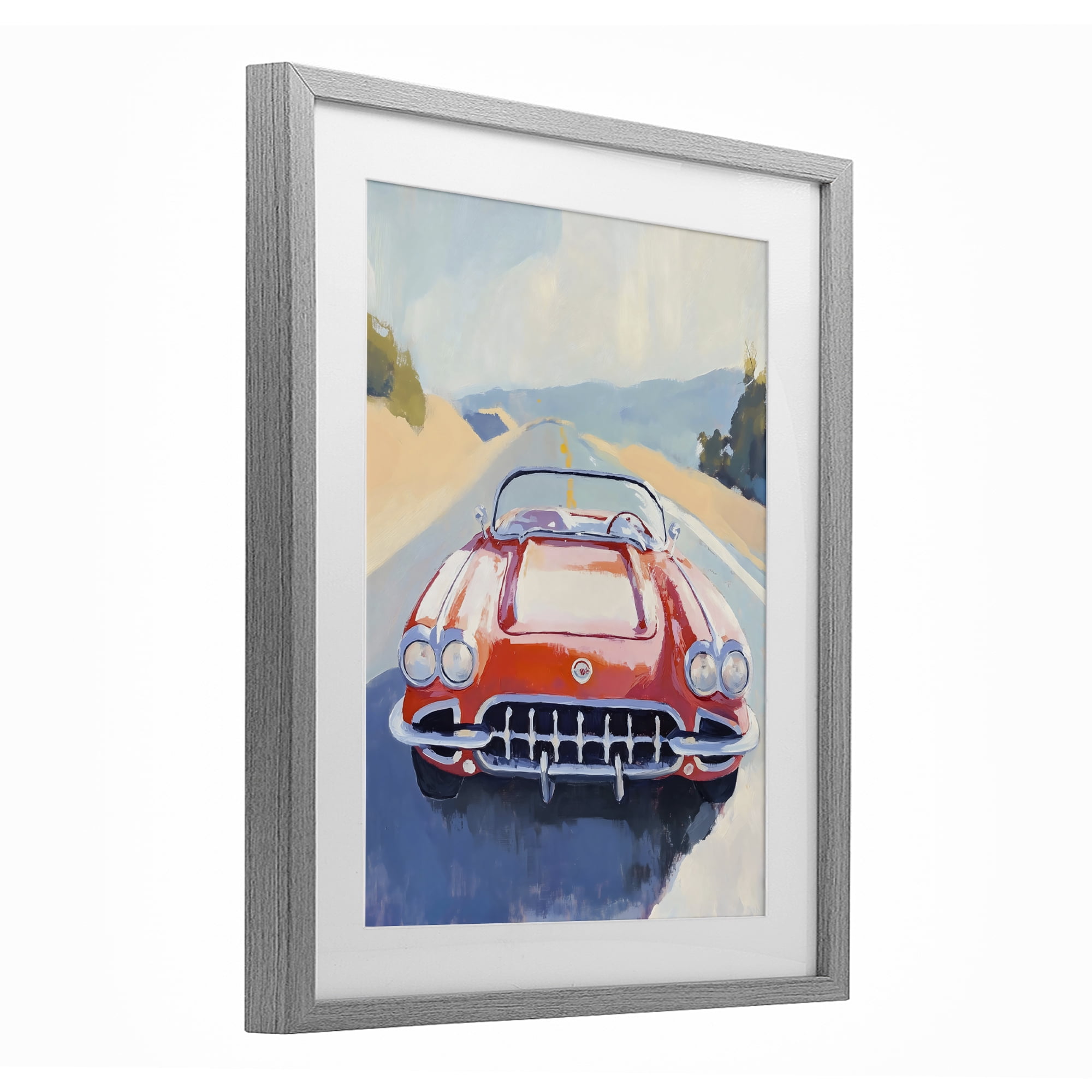 Stupell Industries Red Sports Car on Journey Gray Framed Print Under Glass, design by The Prints Vibe