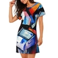 thumbnail image 2 of Wukai Abstract Cubist Printer Print Women's Loose Short Sleeve Nightgown, Soft Sleep Dress for Comfortable Relaxation, Casual Lounge Wear, 2 of 6