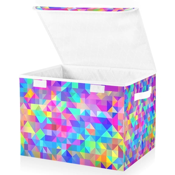 Yayeee Collapsible Cube Storage Bin with Lid Fabric Closet Decorative Basket with Handles, Vibrant Geometric Pattern