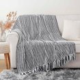 Battilo Navy Blue Chenille Throw Blanket for Couch, Striped Blue Throw