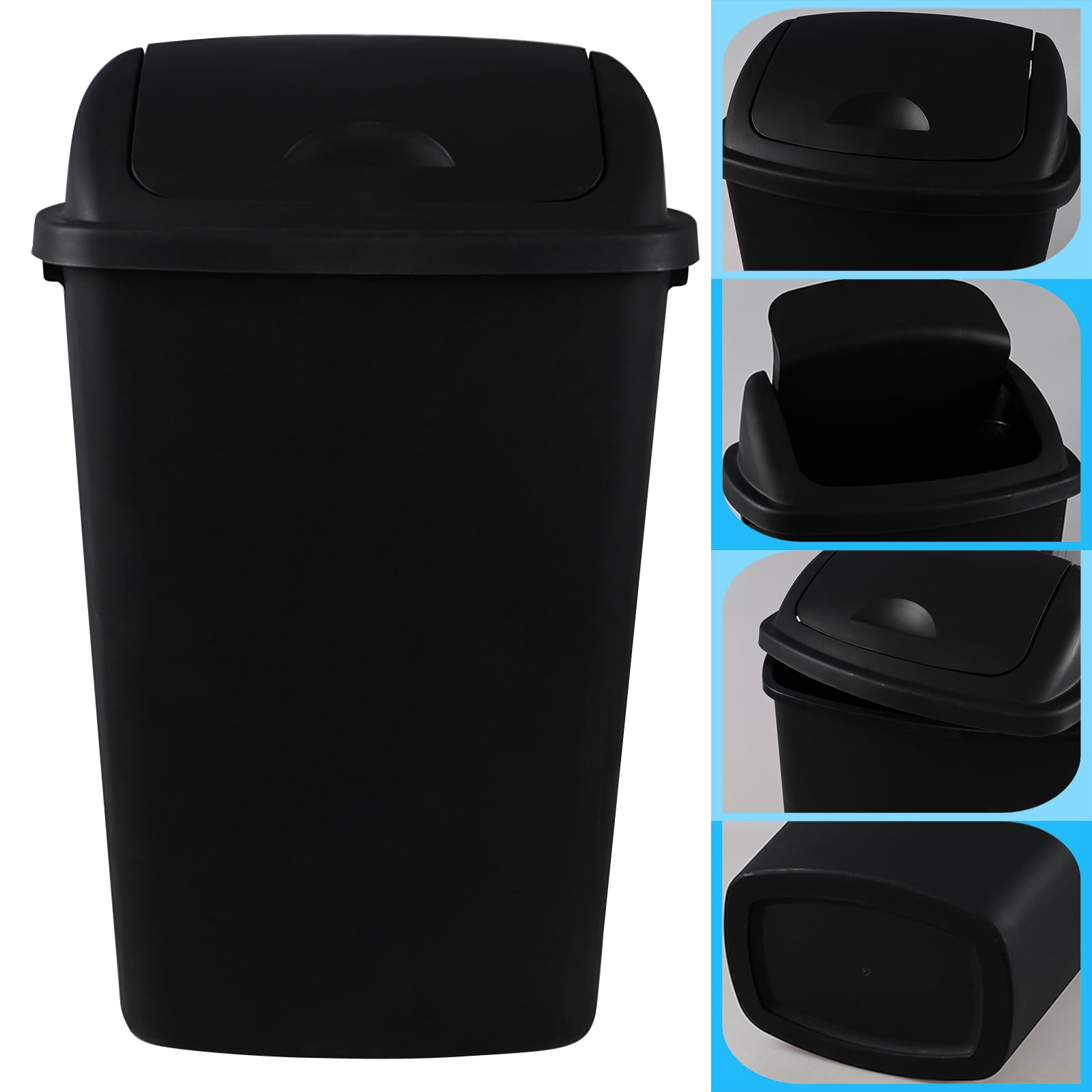 Leendines Plastic Garbage Can with Swing Lid - 50 L - 4 Pack, Black