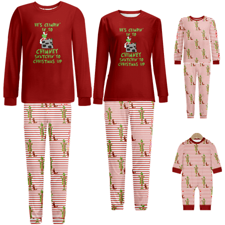 

Family Matching Christmas Pajamas Sets The Grinch Red Stripe Print Sizes for Adult-Kids-Baby-Pet 2 Pieces Top and Pants Bodysuits Xmas Pjs Set