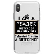 DistinctInk Clear Shockproof Hybrid Case for iPhone XR (6.1" Screen) - TPU Bumper Acrylic Back Tempered Glass Screen Protector - I Am A Teacher Make Difference Not Money