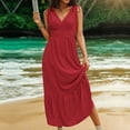 thumbnail image 6 of pimelu Dresses for Women Maxi Dress for Women Beach Boho Empire Waist Flowy Ruffle Swing Strap Long Dresses Summer Vintage Solid Short Sleeve V-Neck Womens Maxi Sun Dress, 6 of 7