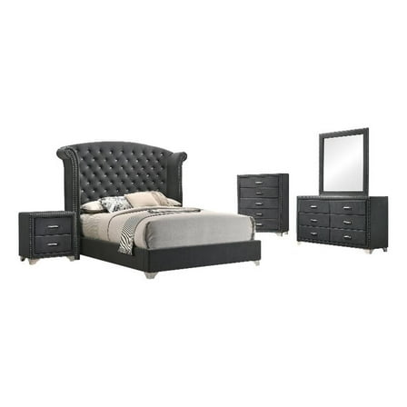 Pemberly Row 5-Piece Contemporary Velvet Eastern King Bedroom Set in Gray