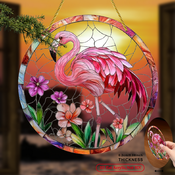 2D Flat - 2d Flat, 1pc, Charming Flamingo Suncatchers 8inch, Acrylic Hanging Decoration, Suitable for Living Room, Window, Farmhouse, Office, Terrace Decoration.