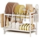 thumbnail image 1 of Escurridor de Trastes Acero Inoxidable, 2 Niveles Escurridor de Platos Con Soporte Vajilla, Estante de Vaso Y Tabla de Cortar, Secador de Trastes Para Platos, Vasos y Accesorios de Cocina (Blanco), 1 of 4