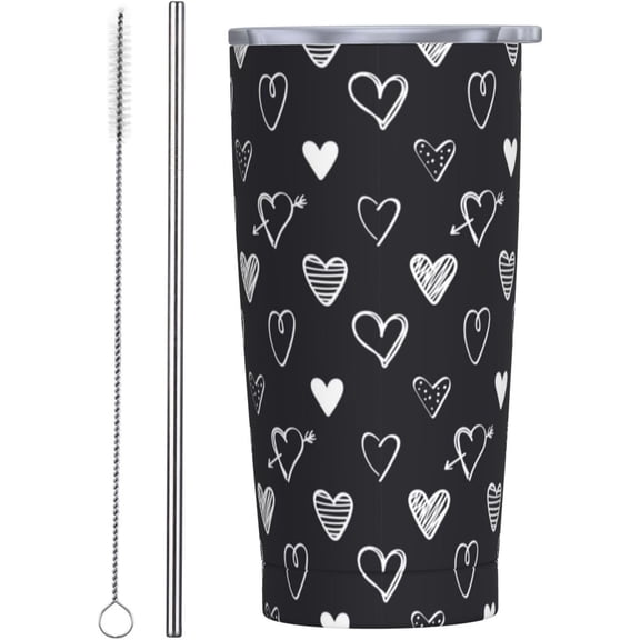 Hearts Tumbler 20oz Heart Stainless Steel Insulated Tumblers with Lid and Straw Cute Travel Coffee Mug Tea Wine Cups Water Bottle Gifts for Women