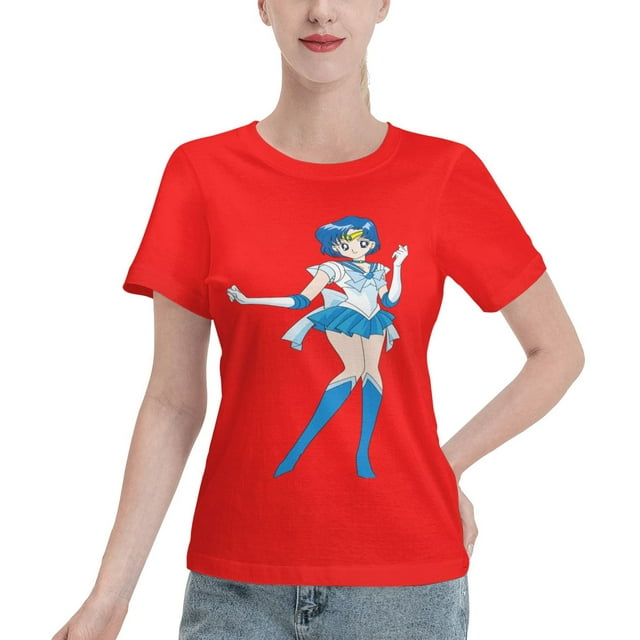 T-Shirt Basique à Manches Courtes pour Femmes Sailor Moon Mizuno Ami