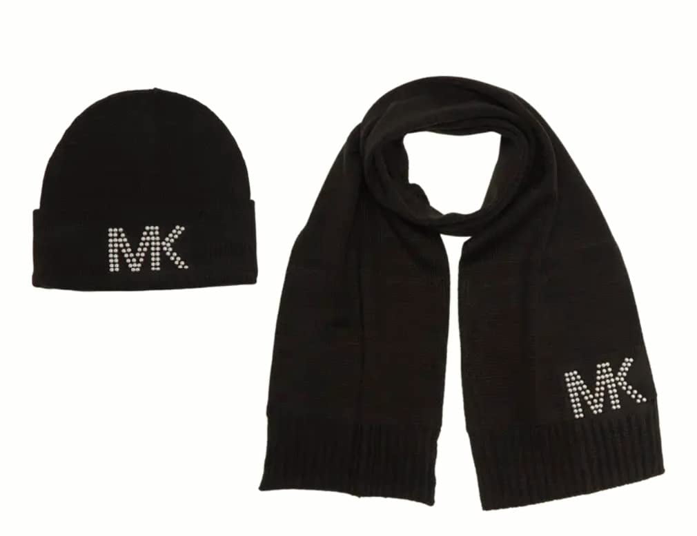 Michael Kors Women's Studded Scarf and Hat Set, Black