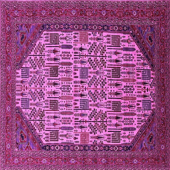 Ahgly Company Indoor Square Oriental Pink Industrial Area Rugs, 4' Square