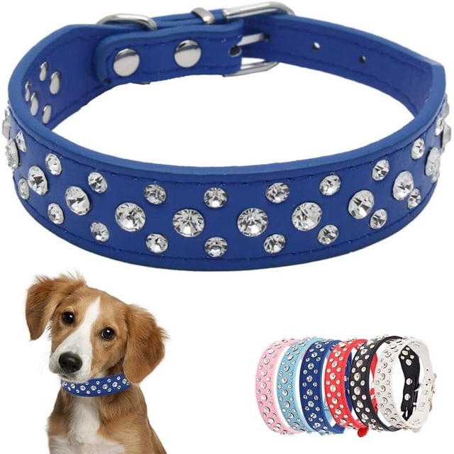 Small Dog Collar For Female Dogs, Bling Puppy Collar Faux Leather Fancy Diamond Crystal Glitter Pretty Jewel Rhinestone Cat Collars For XXS XS Small Medium Large Pet Girl Dogs,
