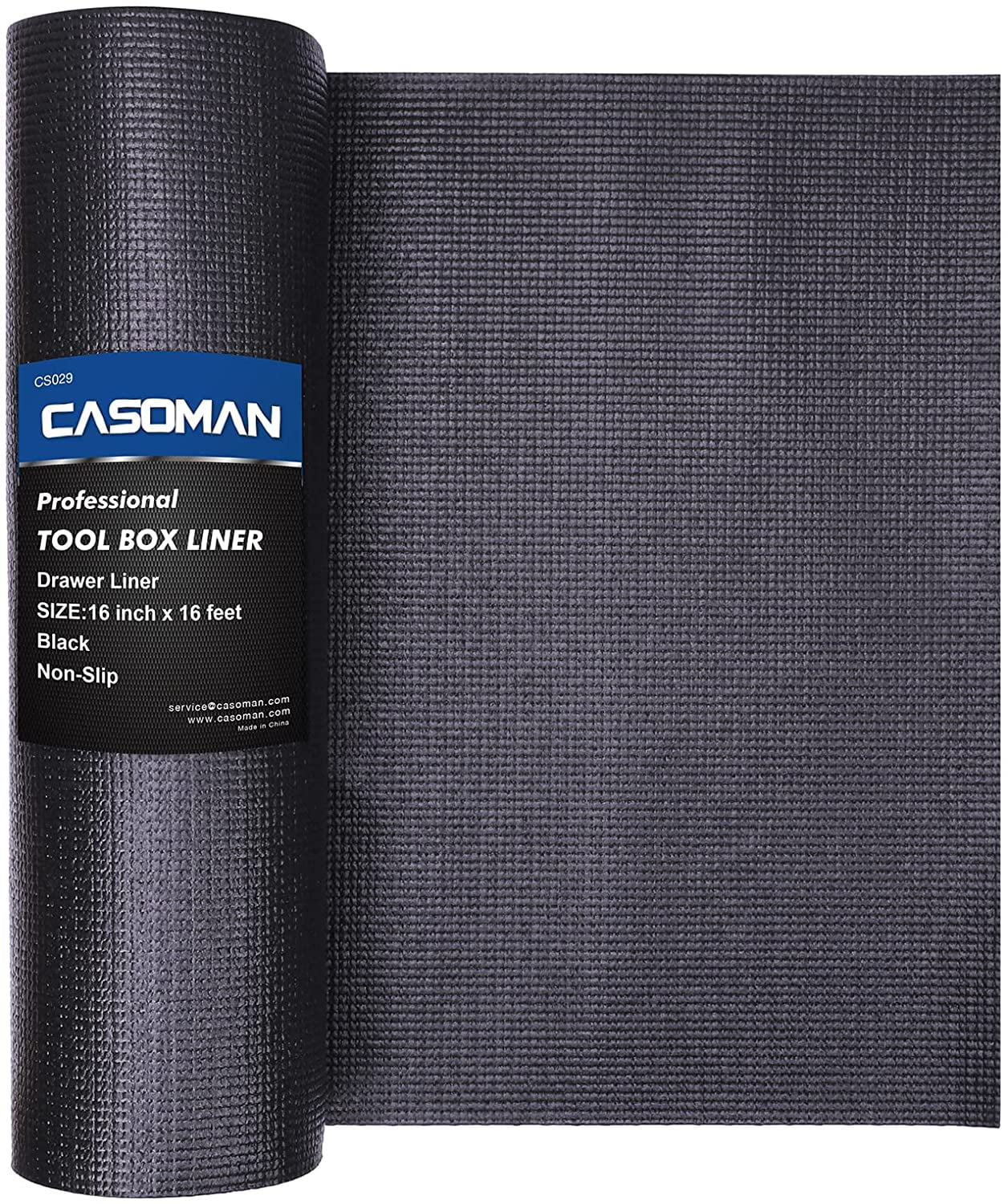 CASOMAN Professional Tool Box Liner and Drawer Liner,Easy Cut Non-Slip Foam Rubber Toolbox Drawer Liner Mat - Adjustable Thick Cabinet Liners,Black,16 inch (Wide) x 16 feet (Long)