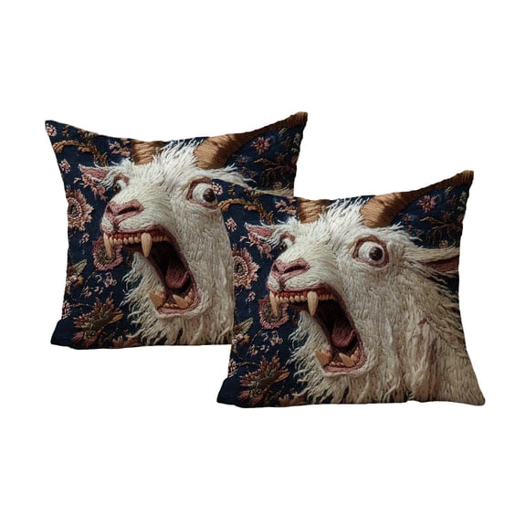 Pack of 2 Screaming Goat Throw Pillow Covers 18x18 Inch, Funny Crazy Animal Graphic Printed Cushion Cases, Novelty Decorative Pillow Shells for Couch Sofa Home Dorm Decoration,Black