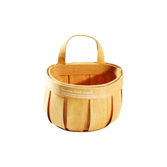 Round Hanging Wooden Storage Basket with Curved Handle Small Capacity Organizer for Spices Accessories Sundries Kitchen Bathroom and Office,Yellow