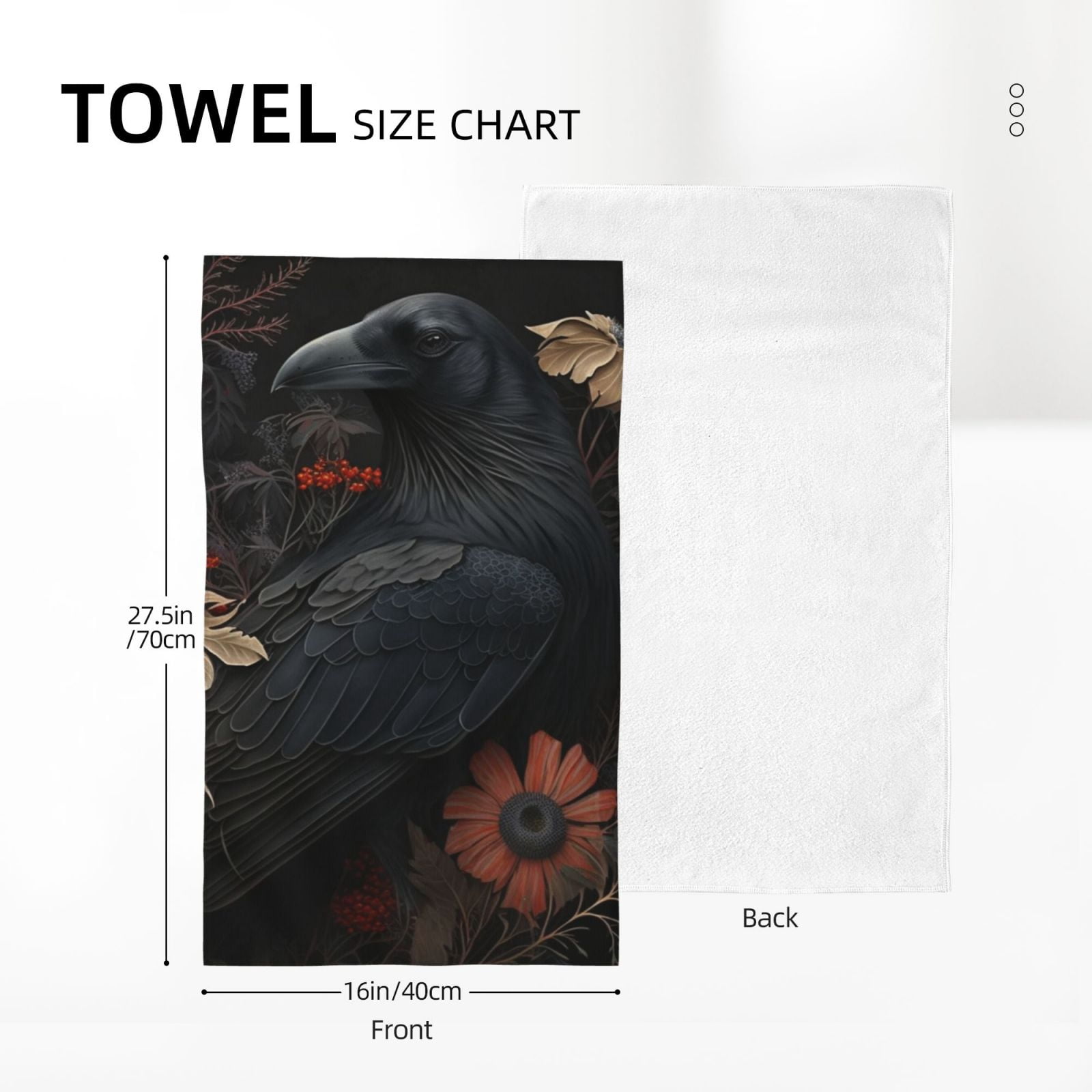 Crow Raven Flowers Gothic Black 27.5" x 16" Ultra Soft Hand Towel, Face Wash Cloth for Bathroom, Gym, Travel, Pool