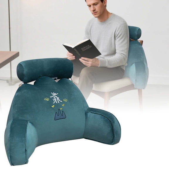 Oriental Style Reading Pillow Back Cushion with Armrests U‑Shaped Lumbar Support Pillow for Bed Sofa Office Chair Floor Sitting Gaming Working