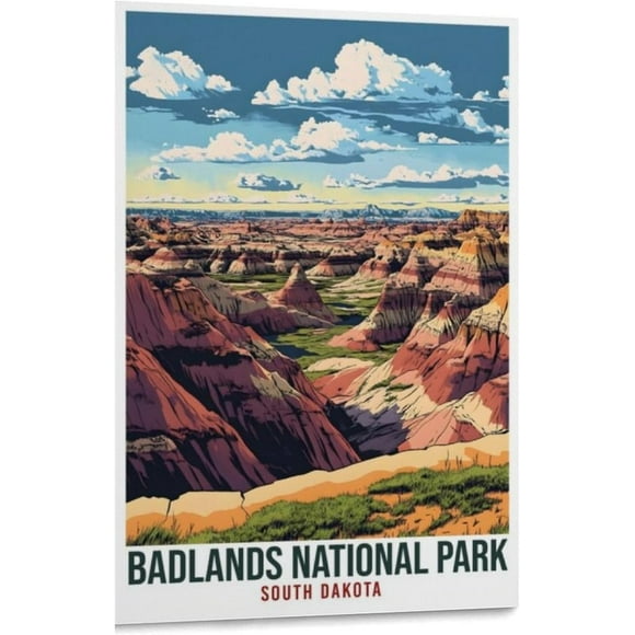 Badlands National Park Travel Poster Print Metal Tin Sign 8 x 12 inch Wall Art Vintage Landscape Poster Home Room Decor