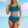 thumbnail image 2 of Ticikt Women's High Waisted Bikini Sets Sporty Two Piece Swimsuits Color Block Cheeky High Cut Bathing Suits, 2 of 6