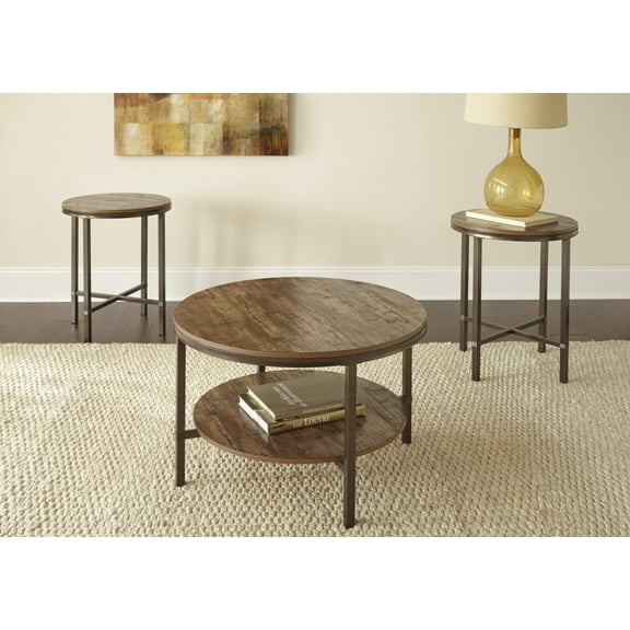 Steve Silver Sedona 3-Piece Round Wood and Metal Coffee Table Set, Brown