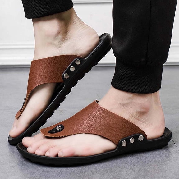 KBODIU Mens Sport Flip Flops Comfort Casual Thong Sandals Indoor Outdoor Sandals Summer Beach Flip Flop Lightweight Recovery Footwear for Reduces Pressure on Feet, Joints & Back Brown 41
