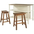 thumbnail image 6 of Kitchen Island Set with 2 Seatings, Solid Wood Rustic Stationary Kitchen Island, Rubber Wood Butcher Block Dining Table Set, Prep Table Set with 2 Open Shelves for Small Places, White, 6 of 7
