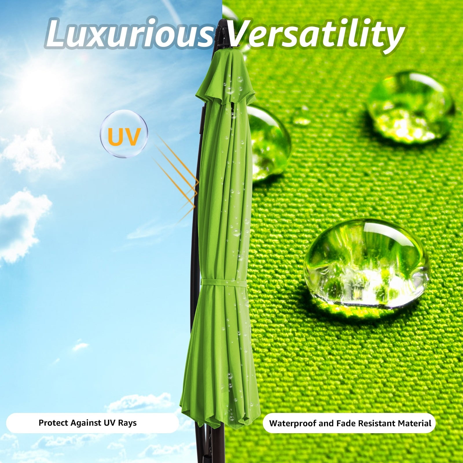 WULFUL 10ft Offset Hanging Outdoor Cantilever Patio Umbrella for Garden, Green