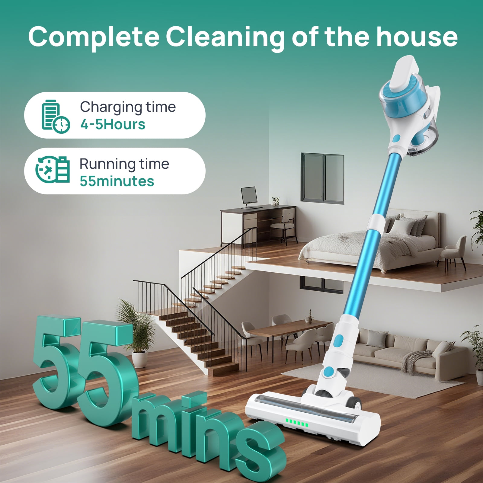 MOOSOO Cordless Stick Vacuum Cleaner, Lightweight Vacuum Cleaner for Wood Floor Pet Hair