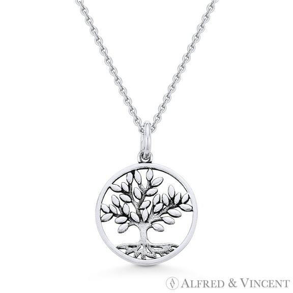 Antique-Finish Tree-of-Life Charm Pendant in .925 Sterling Silver