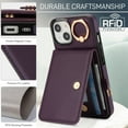 thumbnail image 6 of Allytechgroup iPhone 15 Wallet Case, Ring Holder Stand Cards Slots Shockproof Retro Flip Back Cover Phone Case for Apple iPhone 15, Purple, 6 of 7