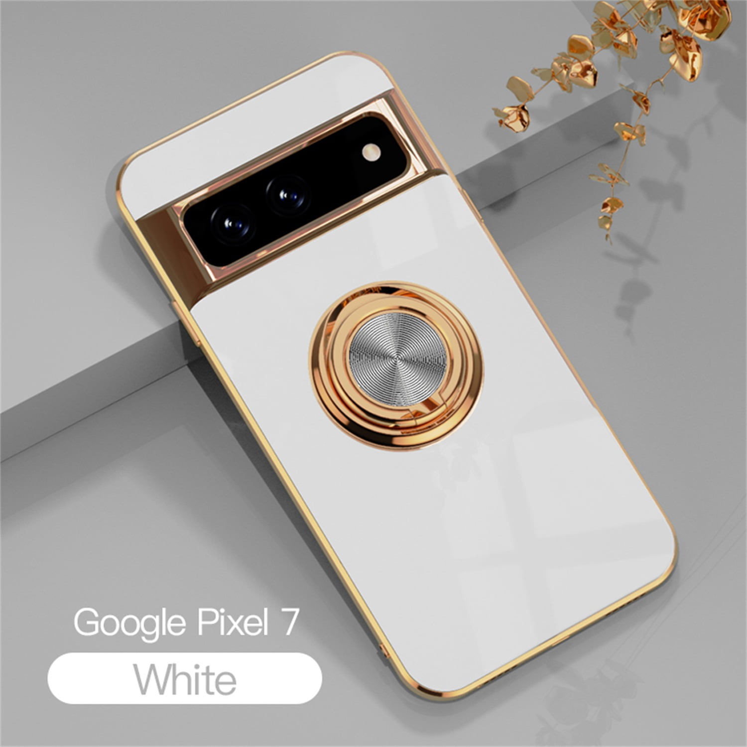 ZBCLV for Google Pixel 7 Pro (not fit Pixel 7) Pretty Case for Women Girls  Luxury Box Trunk Design Cute Gold Flowers Square Soft Cover with Finger
