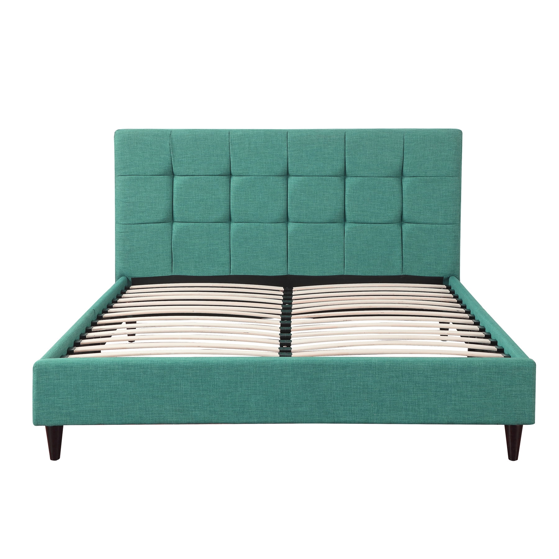 AC Pacific Eastern King Modern Upholstered Square Stitched Platform Bed, Blue