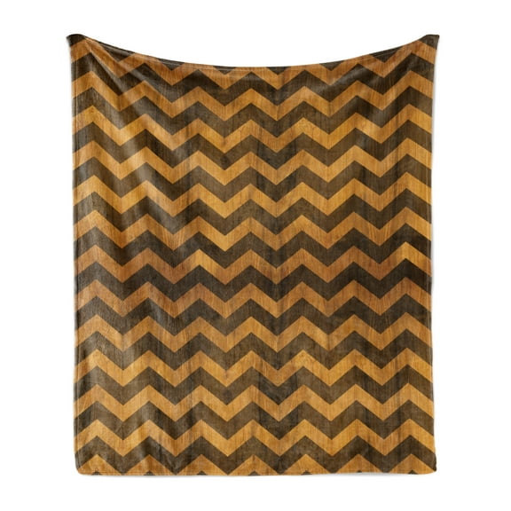 Chevron Soft Flannel Fleece Throw Blanket, Zigzag Chevron V-Shaped Motif Medieval Heraldry on Wood Style Background, Cozy Plush for Indoor and Outdoor Use, 60" x 80", Pale Brown, by Ambesonne