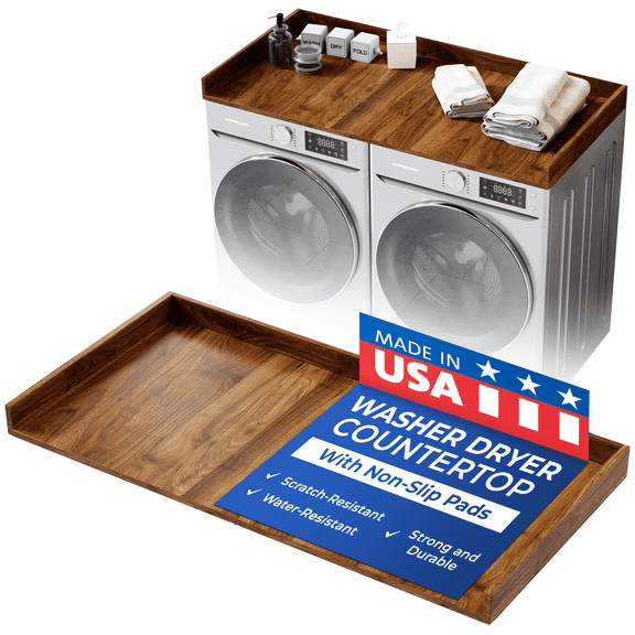 OfficeSimpli Washer Dryer Countertop w Non-Slip Pads, Made in USA, Laundry Room Wood Topper, Washer Dryer Cover for Top, Laundry Guard, Laundry Countertop, Laminate Finish (California Walnut)