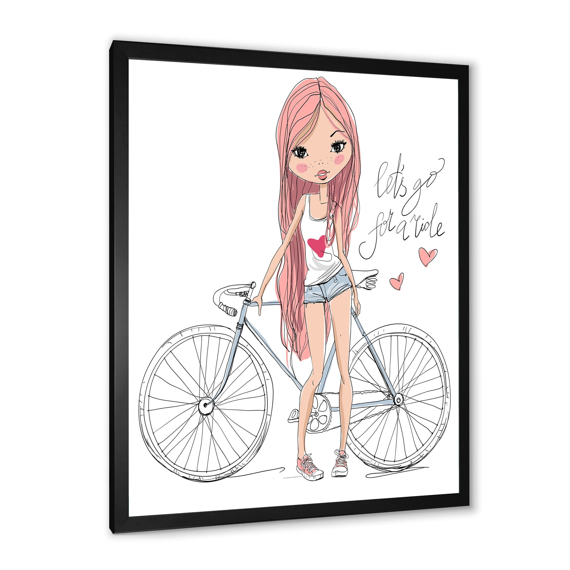 Designart 'Young Woman With Bicycle' Children's Art Framed Art Print