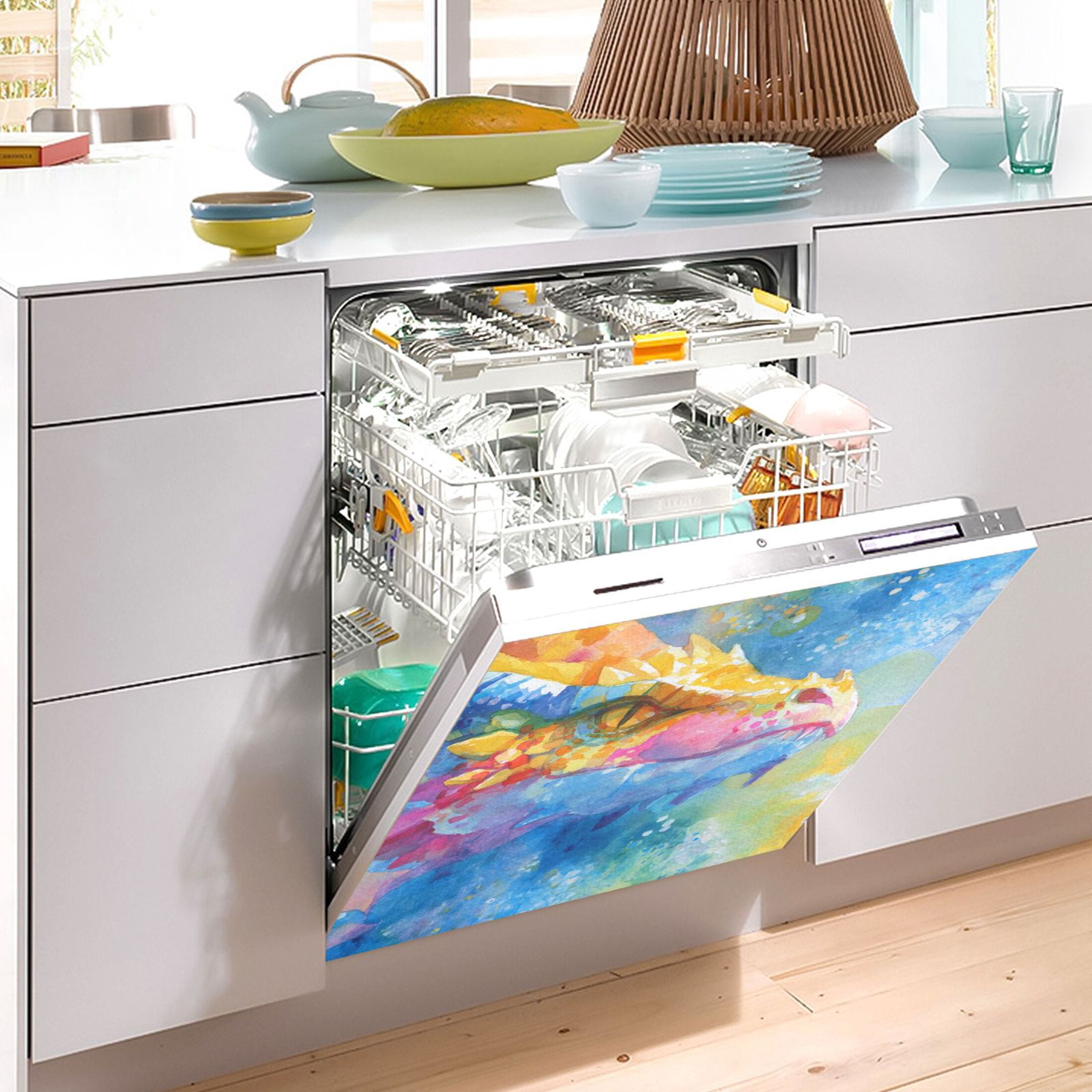 Dishwasher Magnetic Sticker 23x26 Inch Refrigerator Magnetic Sticker Washing Machine Magnetic Sticker Kitchen Panel Magnetic Sticker Home Decor Beautiful Watercolor Dragon