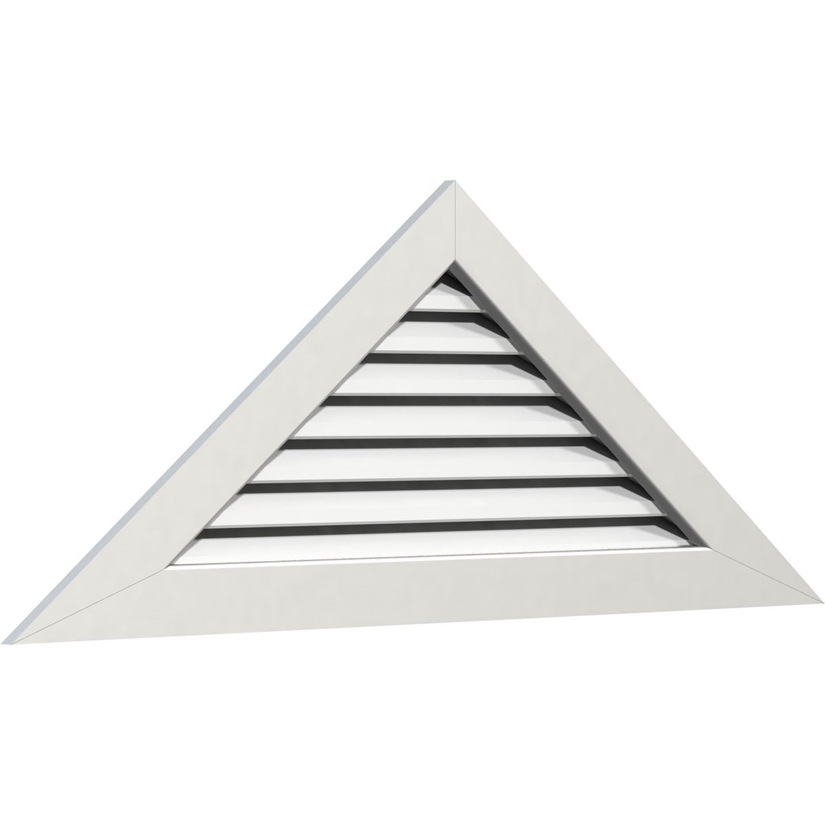 56"W x 16 3/8"H Triangle Gable Vent (74 1/2"W x 21 3/4"H Frame Size) 7/12 Pitch: Functional, PVC Gable Vent w/ 1" x 4" Flat Trim Frame