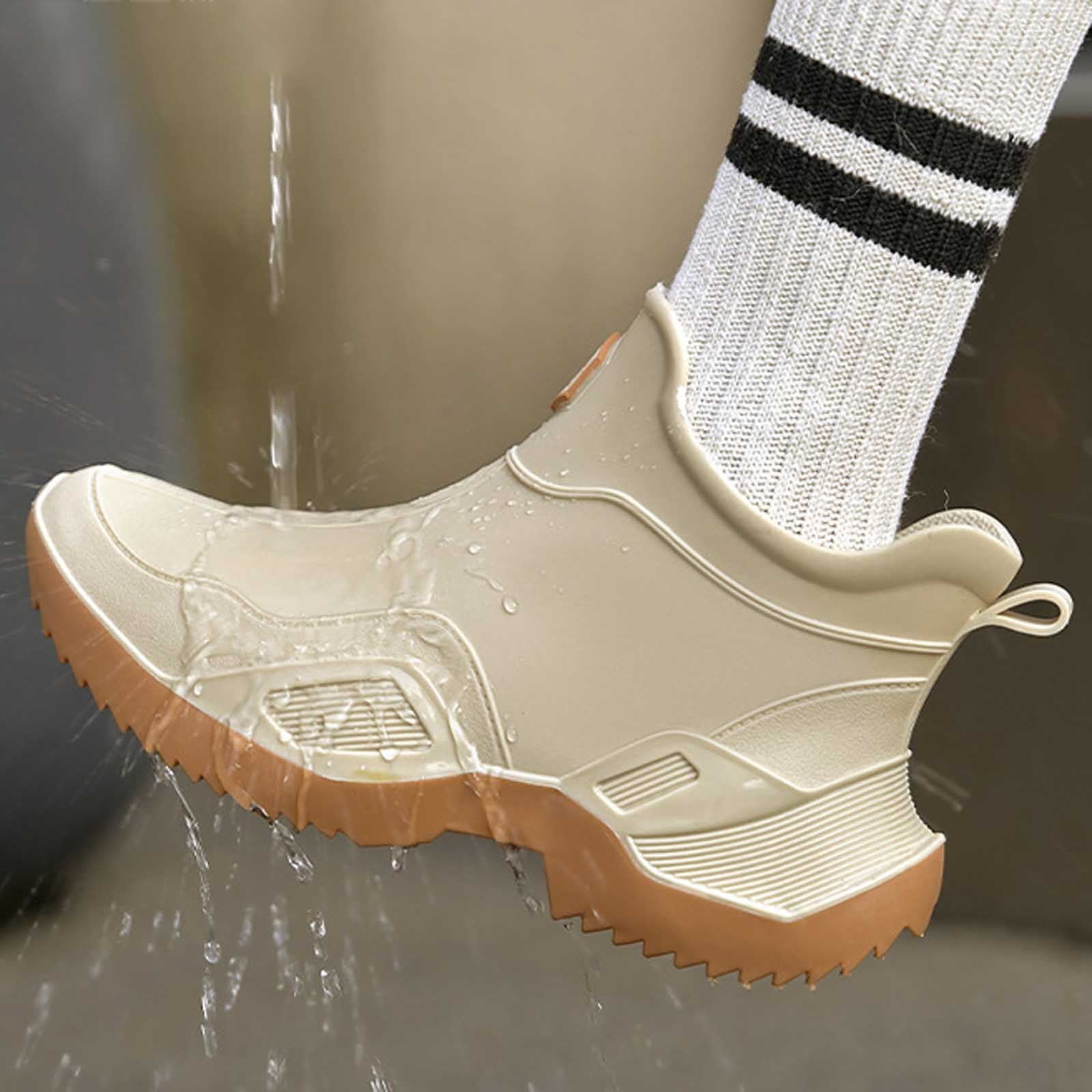Rain Boots Women Non- Rubber High Top Unisex Rain Shoes Women Rain Boots (Beige 9.5)