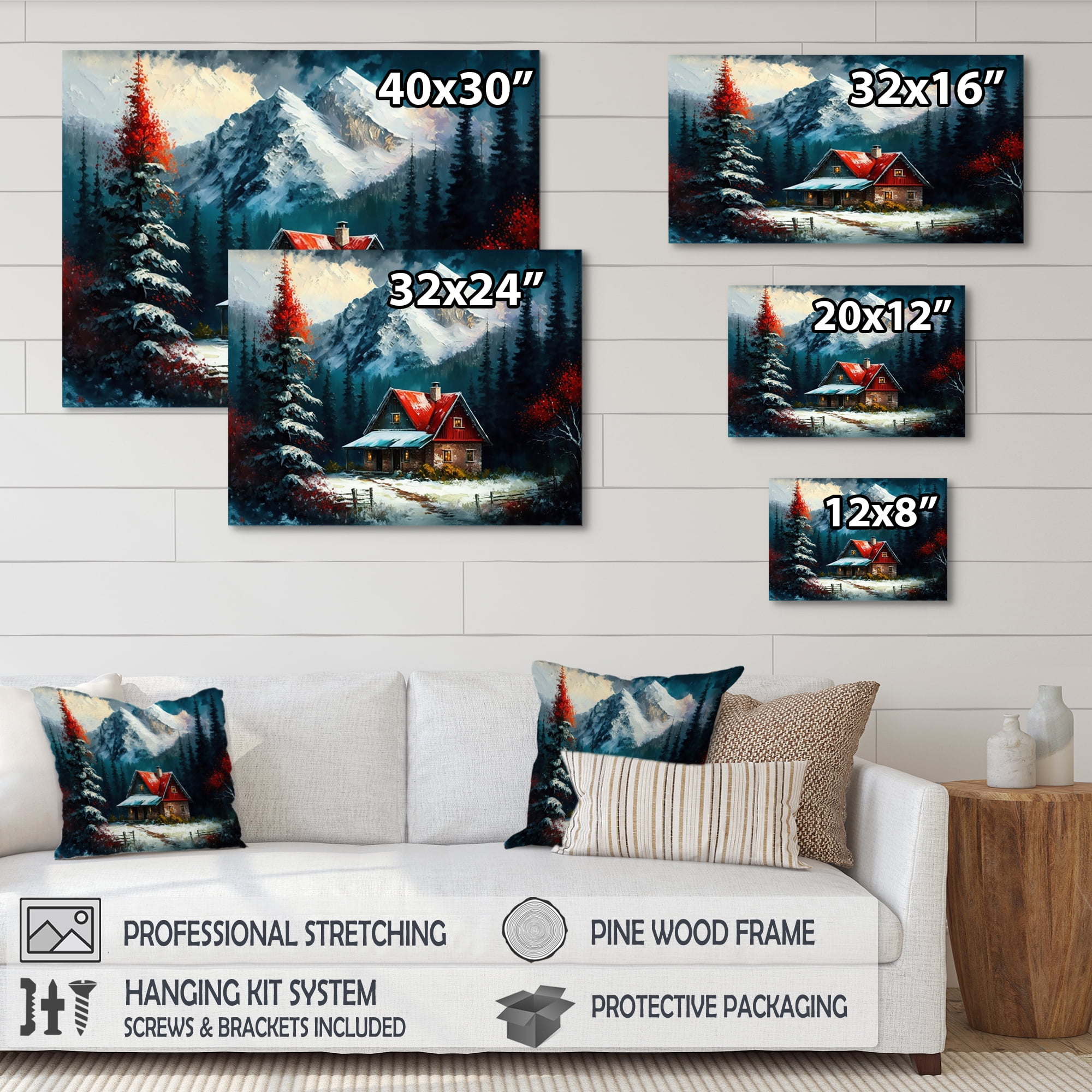 Designart Cabin In The Woods In Winter II Canvas Wall Art