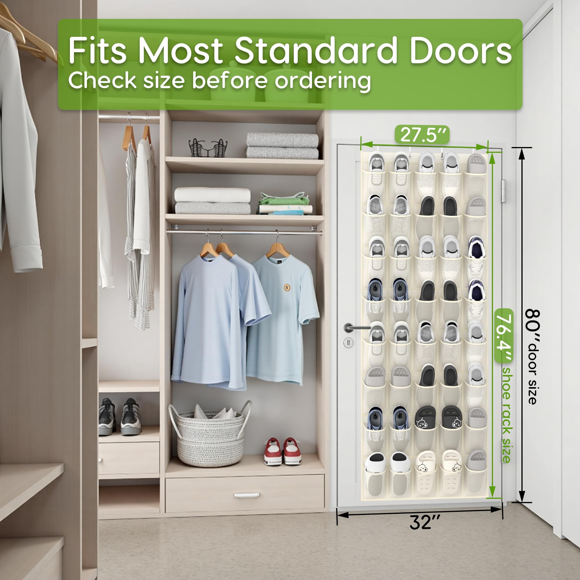 Over the Door Shoe Organizer with 40 Pockets, 18 Travel Shoe Bags & 1 Washing Bag, Hanging Shoe Rack with Breathable Mesh