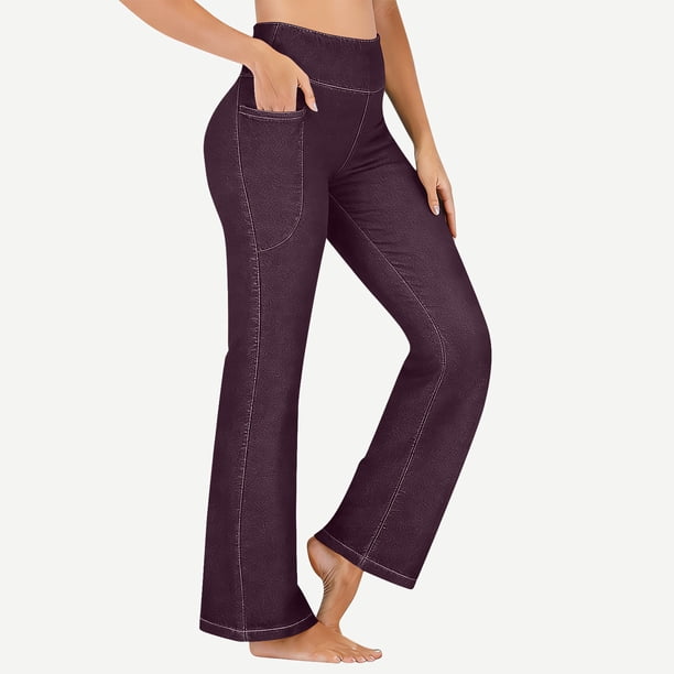 Pincandy Women's Solid Color Stretch Denim Leggings - 2 Pockets, Loose Skinny Fit with Flared Hem, Perfect for Gym, Workout & Casual Wear