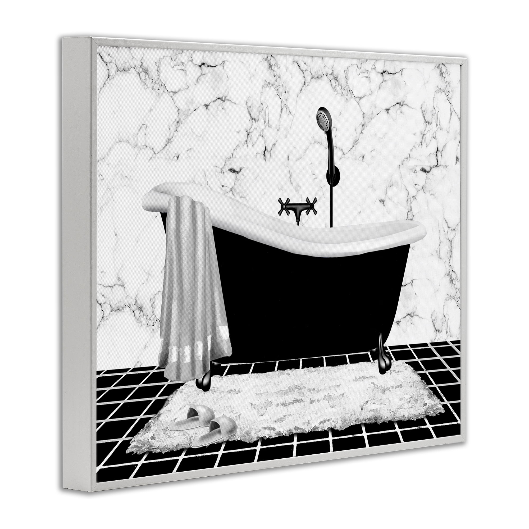 Stupell Industries Marble Pattern Tub Typography Painting White Framed Art Print Wall Art, 14 x 11