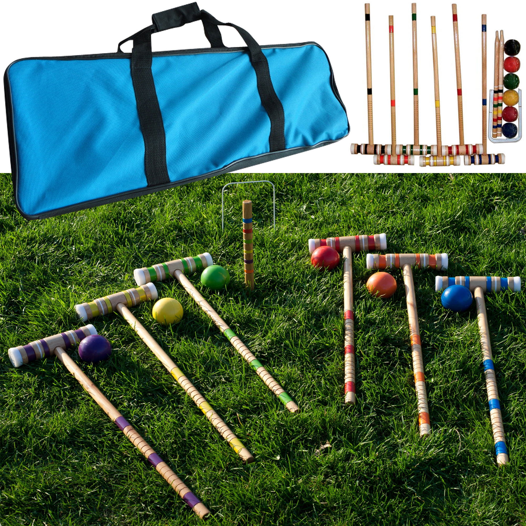 Six Player Travel Croquet Set with Drawstring Bag Family Game BRAND NEW 