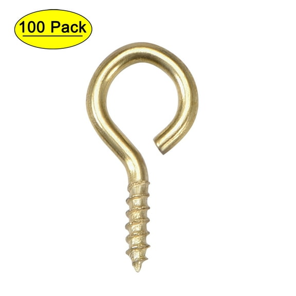 Uxcell 0.59" Small Screw Eye Hooks Self Tapping Screws Carbon Steel Golden 100Pcs