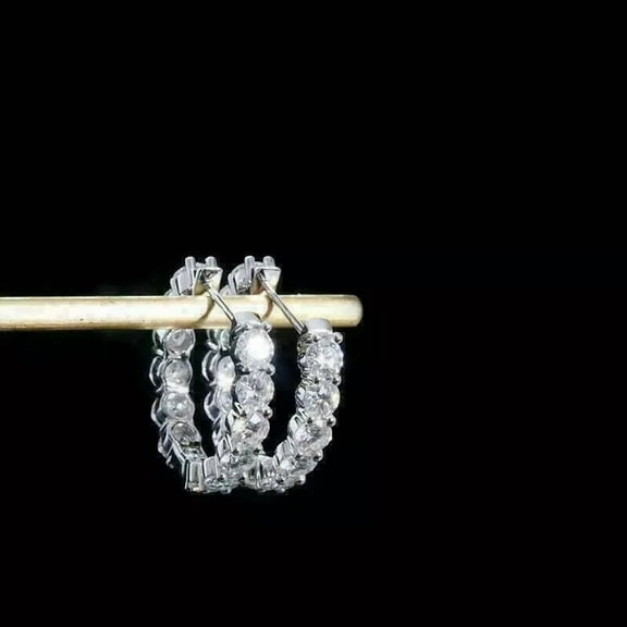 Women's Men's 2Ct Round Cut Lab Created Diamond Huggie Hoop Earrings in 14K White Gold Plated