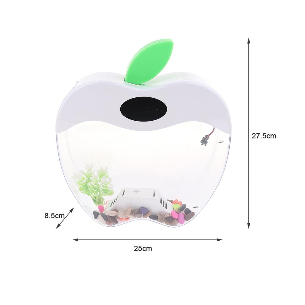EHJRE Home Office Creative Decoration USB Charge Mini Fish Tank Desk Transparent Aquarium Tank With LED Clock, Decorative Pebbles, And Artificial Plant