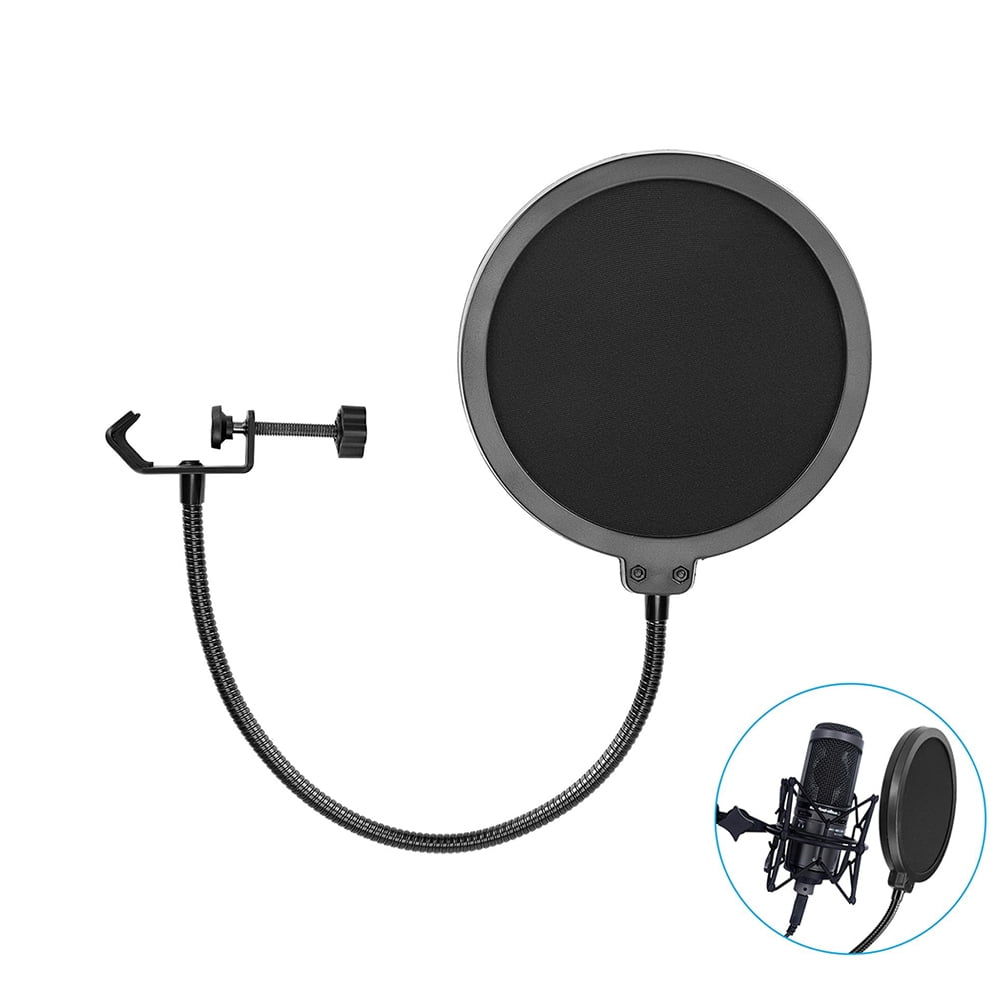Kohyum Mikrofon Pop Filter Dual Layered Pop Shield mit flexiblem 360 ° Schwanenhals Clip Stabilisierungsarm Aufnahmestudio/Handyhalterung/Live-Übertragung/Übertragung 